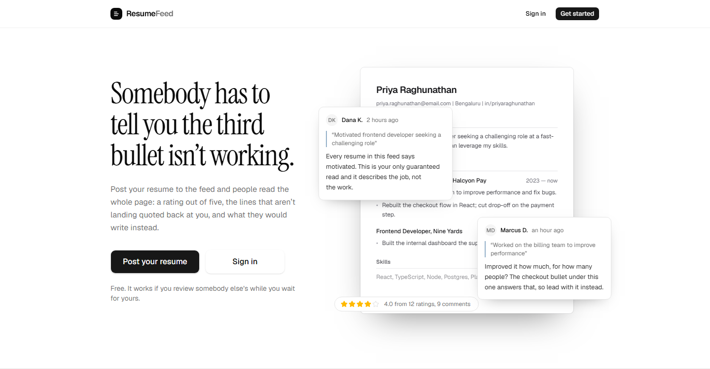 ResumeFeed preview